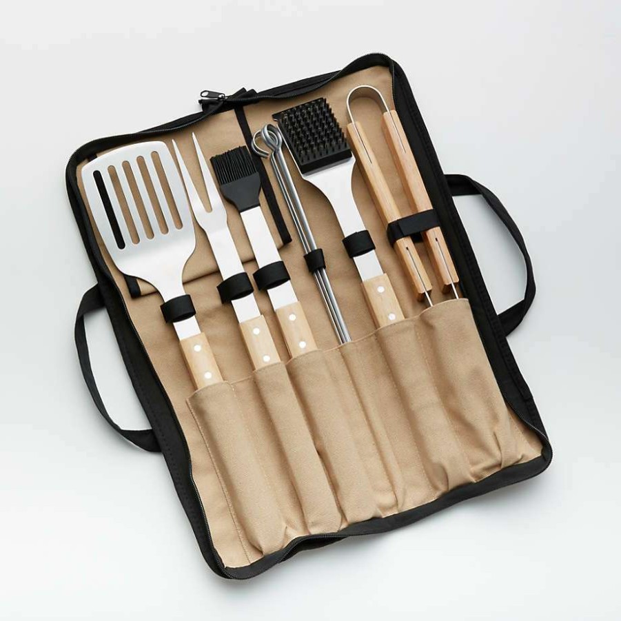 Kitchen * | Discount Wood-Handled 9-Piece Barbecue Tool Set