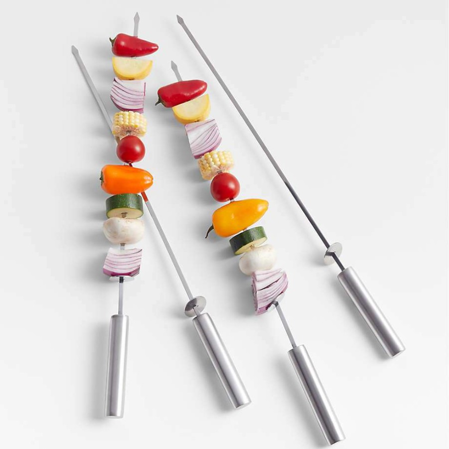 Barbecue & Grilling * | Clearance Stainless Steel Sliding Skewers With Hollow Handle, Set Of 4