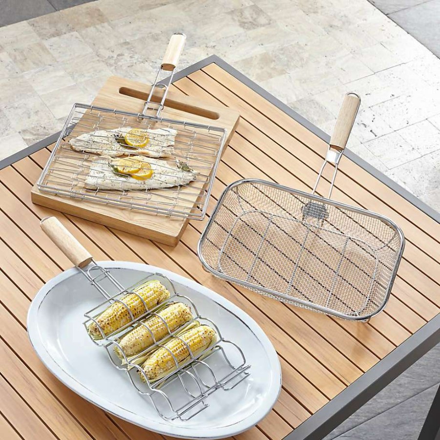 Barbecue & Grilling * | Discount Mesh Grill Basket With Wood Handle